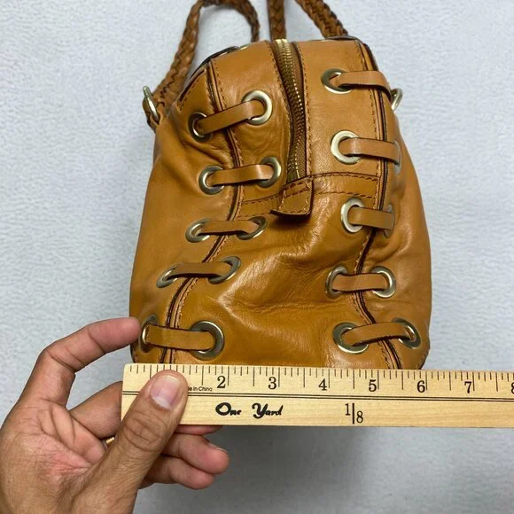 VINTAGE Michael Kors ASTOR BRAID Handbag Camel Leather Grommet Satchel Y2K - Picture 7 of 15